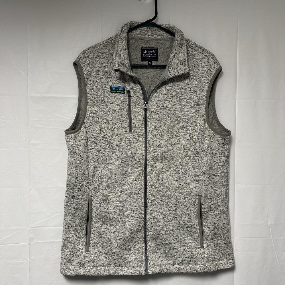 Simply Southern Vest Men Size XL Heather Gray Full Zip Knit Mock Neck Pockets